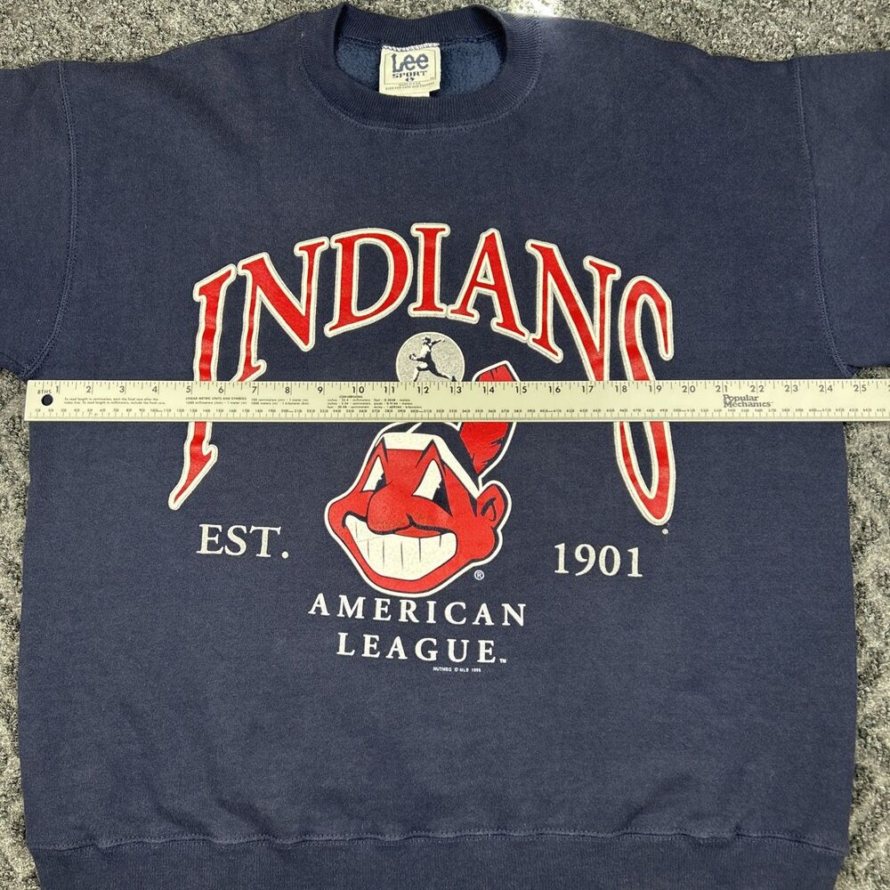 Vintage 90s Cleveland Indians Chief Wahoo MLB Lee Sport Crewneck Sweatshirt Sz L - Picture 5 of 6
